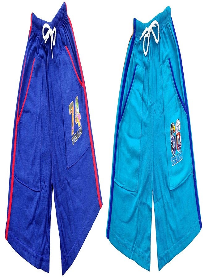 Okara Boy's Cotton Shorts with Pockets_5-6 Year(Blue & Green)-(Pack of 02) - Image 1