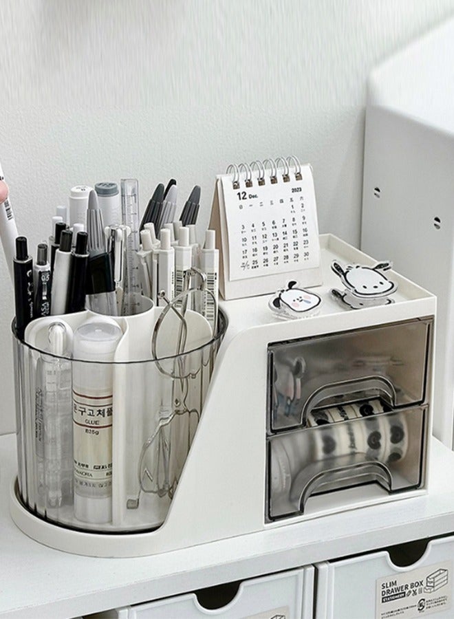 JCB CHIC منظم تخزين المكياج 3 في 1، حقيبة عرض مستحضرات التجميل مع صندوق تخزين من طبقتين وصندوق تخزين الفرش، منظمات للعناية بالبشرة لسطح الحمام، مكتب تزيين غرفة النوم والسفر - Image 1