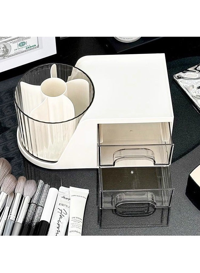JCB CHIC منظم تخزين المكياج 3 في 1، حقيبة عرض مستحضرات التجميل مع صندوق تخزين من طبقتين وصندوق تخزين الفرش، منظمات للعناية بالبشرة لسطح الحمام، مكتب تزيين غرفة النوم والسفر - Image 2