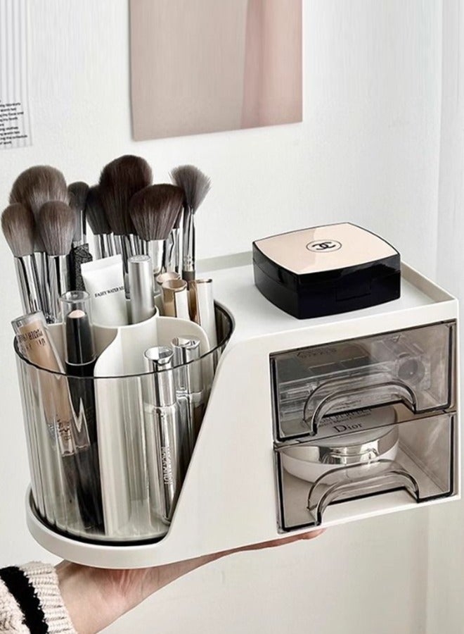 JCB CHIC منظم تخزين المكياج 3 في 1، حقيبة عرض مستحضرات التجميل مع صندوق تخزين من طبقتين وصندوق تخزين الفرش، منظمات للعناية بالبشرة لسطح الحمام، مكتب تزيين غرفة النوم والسفر - Image 3