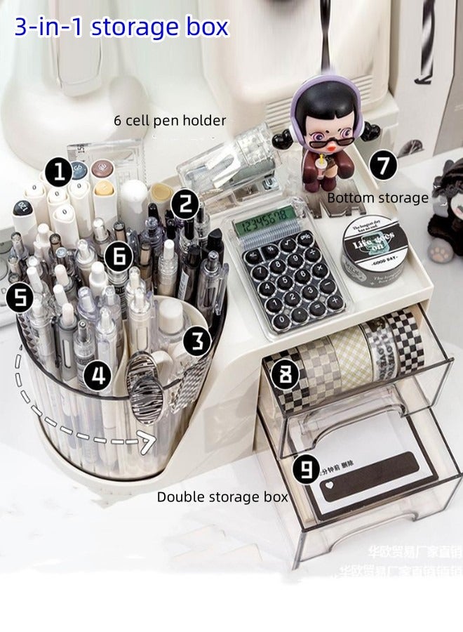 JCB CHIC منظم تخزين المكياج 3 في 1، حقيبة عرض مستحضرات التجميل مع صندوق تخزين من طبقتين وصندوق تخزين الفرش، منظمات للعناية بالبشرة لسطح الحمام، مكتب تزيين غرفة النوم والسفر - Image 4