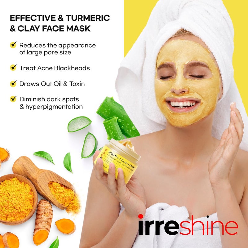 irreshine Turmeric Vitamin C Clay Mask: Turmeric Face Mask Vitamin C Clay Mask Clay Mask for Face Clay Face Mask - Vitamin C Clay Mask with Turmeric Vitamin C Face Mask 5.07oz/150ml - Image 5