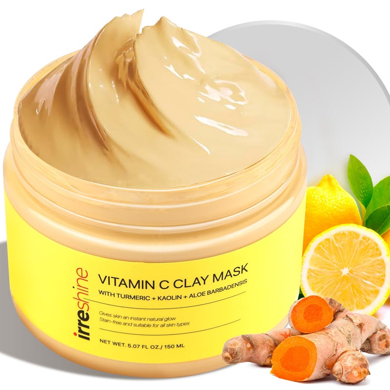 irreshine Turmeric Vitamin C Clay Mask: Turmeric Face Mask Vitamin C Clay Mask Clay Mask for Face Clay Face Mask - Vitamin C Clay Mask with Turmeric Vitamin C Face Mask 5.07oz/150ml - Image 1