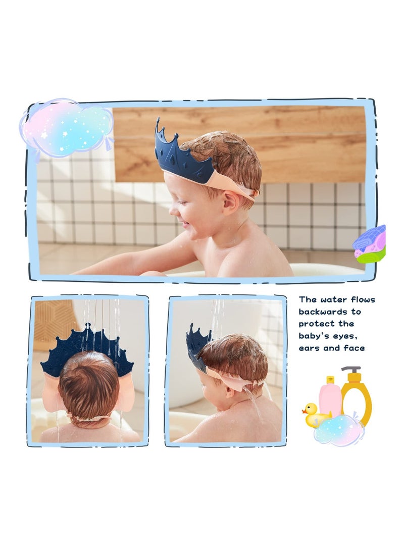 كابتن تيك Baby Shower Cap Shield, Shower Cap for Kids, Visor Hat for Eye and Ear Protection for 0-9 Years Old Children, Cute Crown Shape Makes The Baby Bath More Fun (Blue) - Image 3
