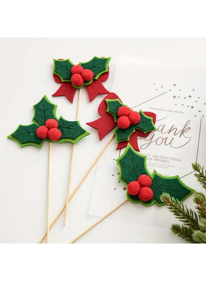 Christmas Red Berry Green Leaf Bow Holiday Decorative Branches Artificial Stem For Christmas Tree Halloween Valentine Home Festival Party Scene Decoration No Power Required Christmas Leaf Stick - Image 1
