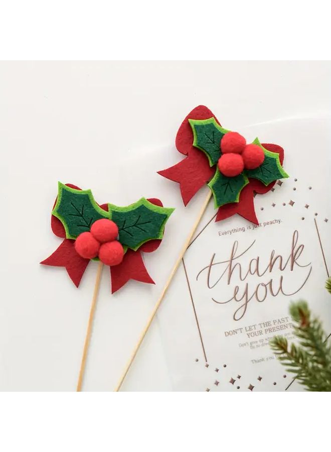 Christmas Red Berry Green Leaf Bow Holiday Decorative Branches Artificial Stem For Christmas Tree Halloween Valentine Home Festival Party Scene Decoration No Power Required Christmas Leaf Stick - Image 2