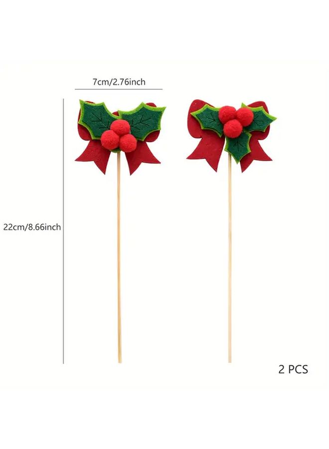 Christmas Red Berry Green Leaf Bow Holiday Decorative Branches Artificial Stem For Christmas Tree Halloween Valentine Home Festival Party Scene Decoration No Power Required Christmas Leaf Stick - Image 3