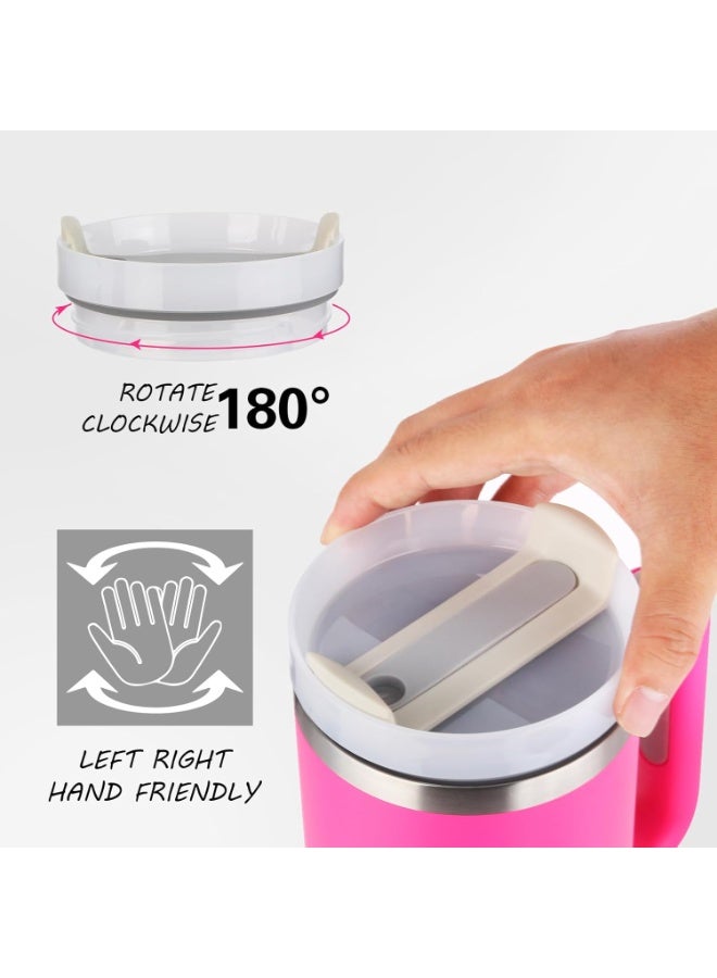 40oz Travel Mug with Straw and Lid, Stainless Steel Vacuum Insulated Coffee Mug, Double Wall Car Mug, Insulated Cup with Handle for Hot and Cold Drinks, 1200ml (Pink) - Image 2