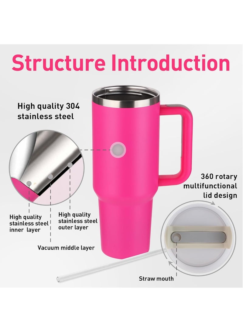 40oz Travel Mug with Straw and Lid, Stainless Steel Vacuum Insulated Coffee Mug, Double Wall Car Mug, Insulated Cup with Handle for Hot and Cold Drinks, 1200ml (Pink) - Image 3