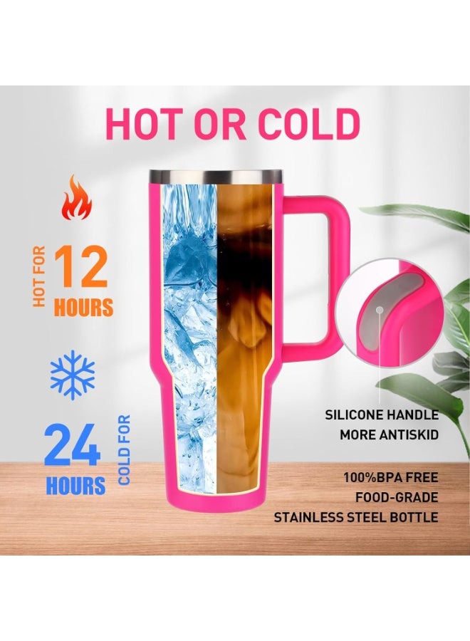 40oz Travel Mug with Straw and Lid, Stainless Steel Vacuum Insulated Coffee Mug, Double Wall Car Mug, Insulated Cup with Handle for Hot and Cold Drinks, 1200ml (Pink) - Image 5