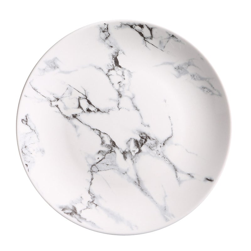 8 inch Round Ceramic Plate Porcelain Food Dish Marble Pattern Fruit Spaghetti Plate for Breakfast Lunch Dinner - Image 1