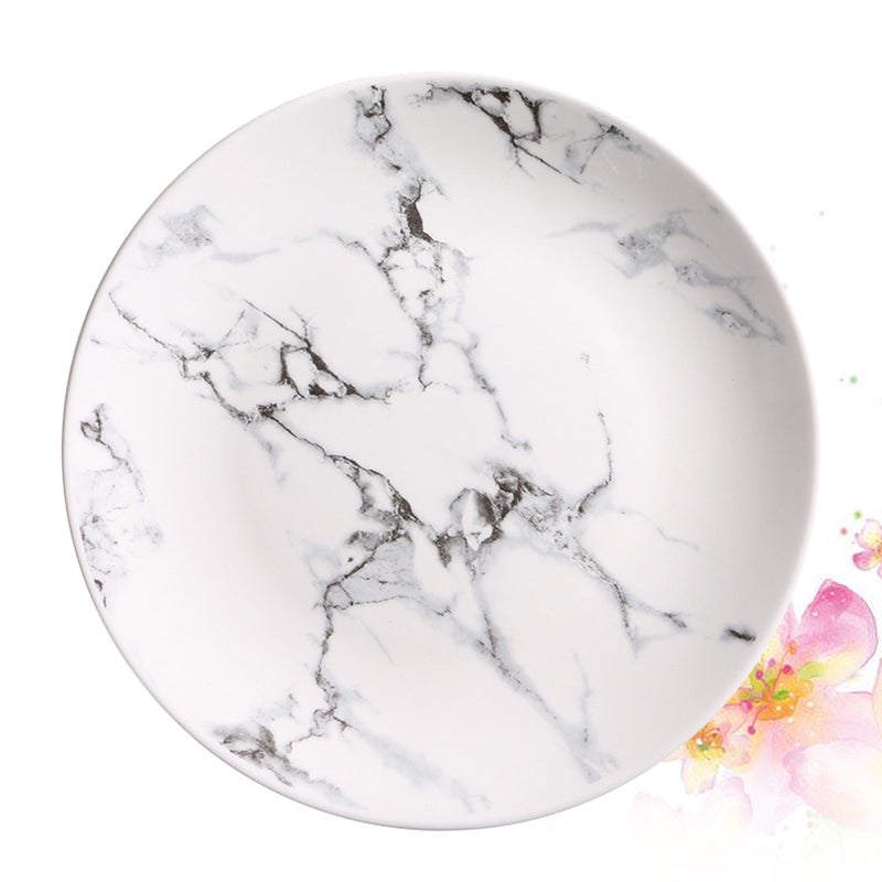 8 inch Round Ceramic Plate Porcelain Food Dish Marble Pattern Fruit Spaghetti Plate for Breakfast Lunch Dinner - Image 2