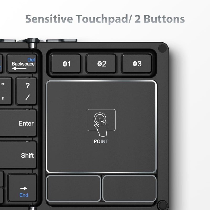 iClever Foldable Keyboard with Touchpad, BK08 Portable Tri-Folding Bluetooth Keyboard for iPad, iPhone, Windows, Mac & Android â€” Connect Up to 3 Devices - Image 3