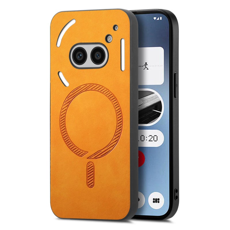 HuHa Case Cover For Nothing Phone 2a Solid Color Retro Magsafe PU Back Cover Phone Case(Yellow) - Image 1