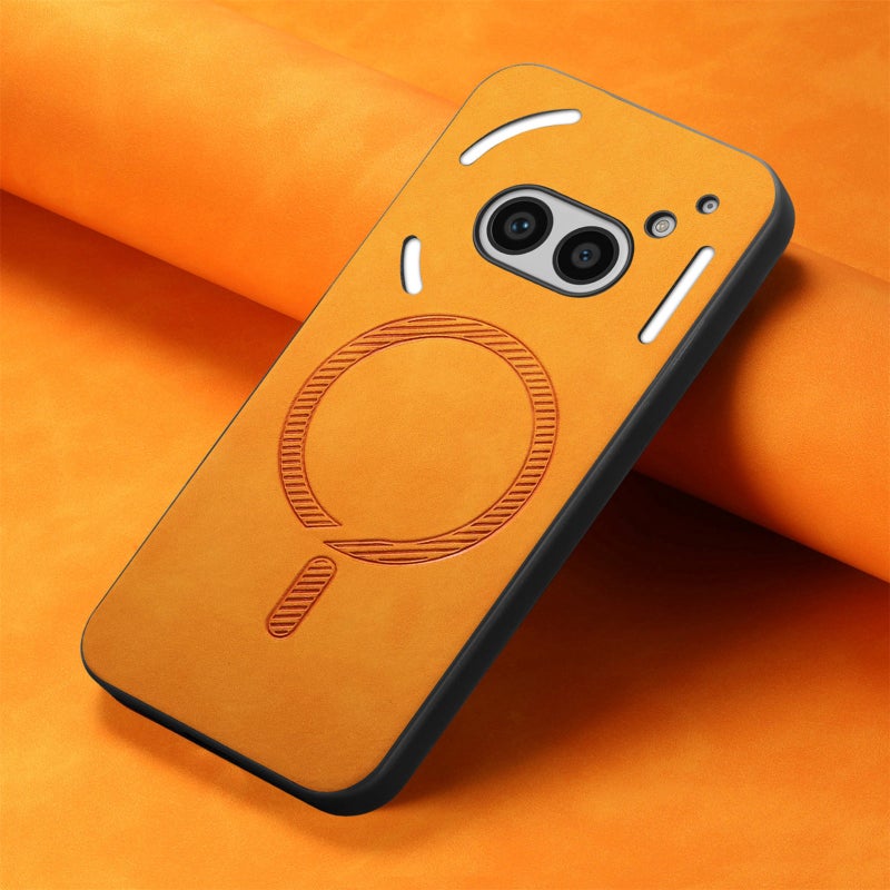 HuHa Case Cover For Nothing Phone 2a Solid Color Retro Magsafe PU Back Cover Phone Case(Yellow) - Image 2
