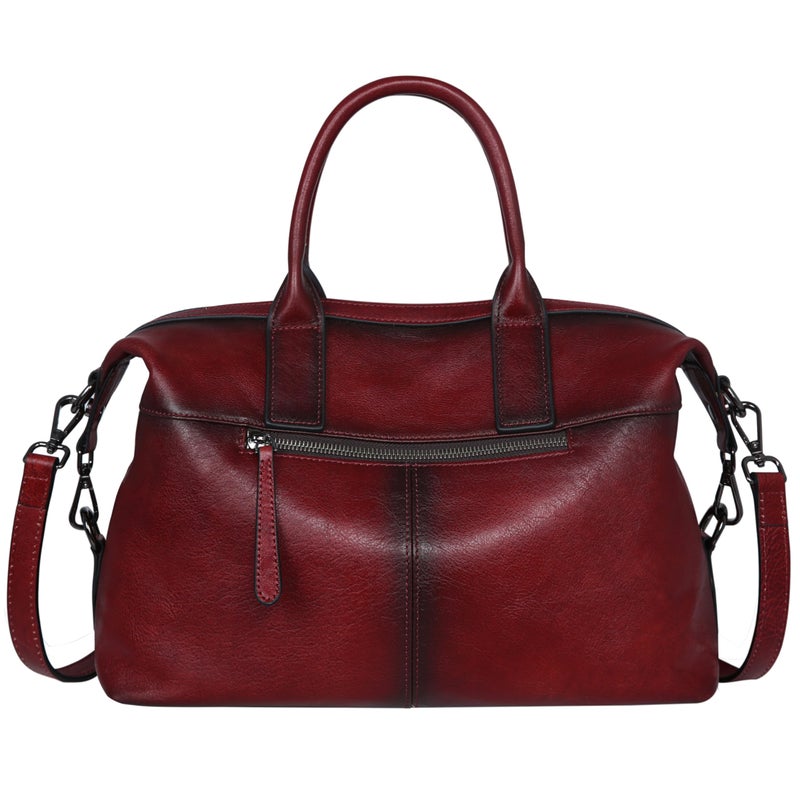 Iswee Genuine Leather Women's Red Shoulder Bag Hobo Top Handle Satchel Work Tote (Wine) - Image 2