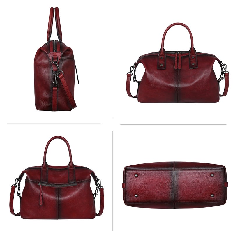 Iswee Genuine Leather Women's Red Shoulder Bag Hobo Top Handle Satchel Work Tote (Wine) - Image 5