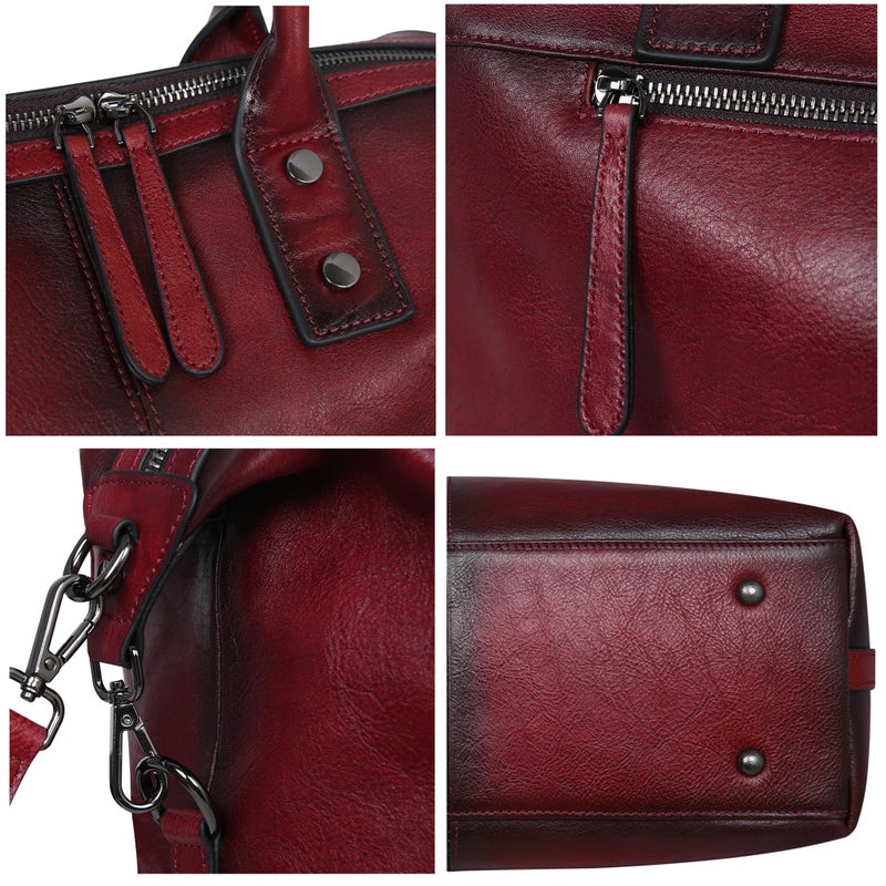 Iswee Genuine Leather Women's Red Shoulder Bag Hobo Top Handle Satchel Work Tote (Wine) - Image 4