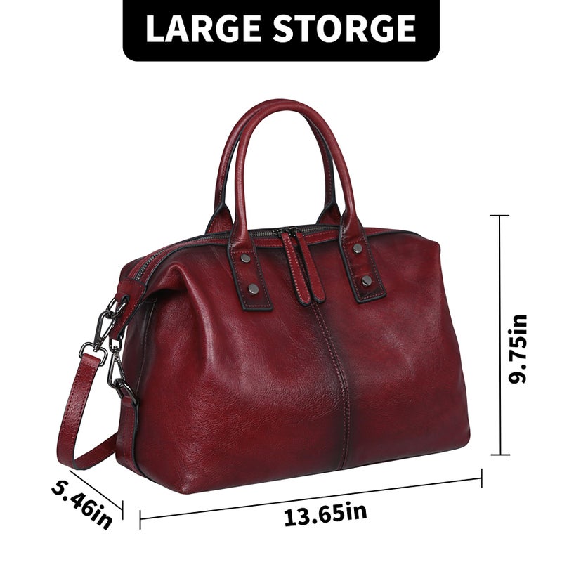 Iswee Genuine Leather Women's Red Shoulder Bag Hobo Top Handle Satchel Work Tote (Wine) - Image 3