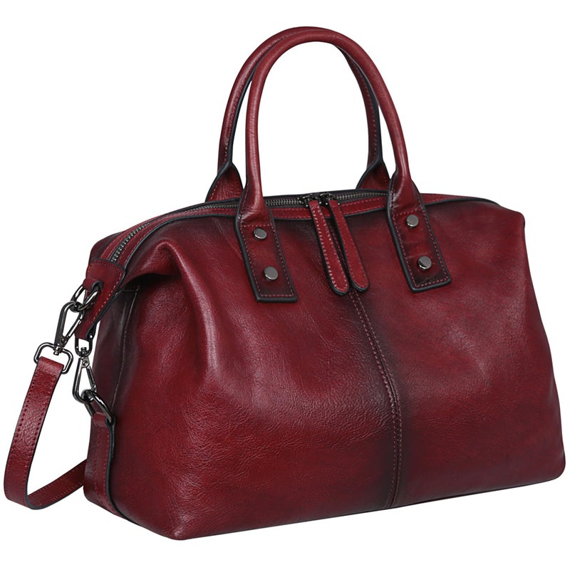 Iswee Genuine Leather Women's Red Shoulder Bag Hobo Top Handle Satchel Work Tote (Wine) - Image 1