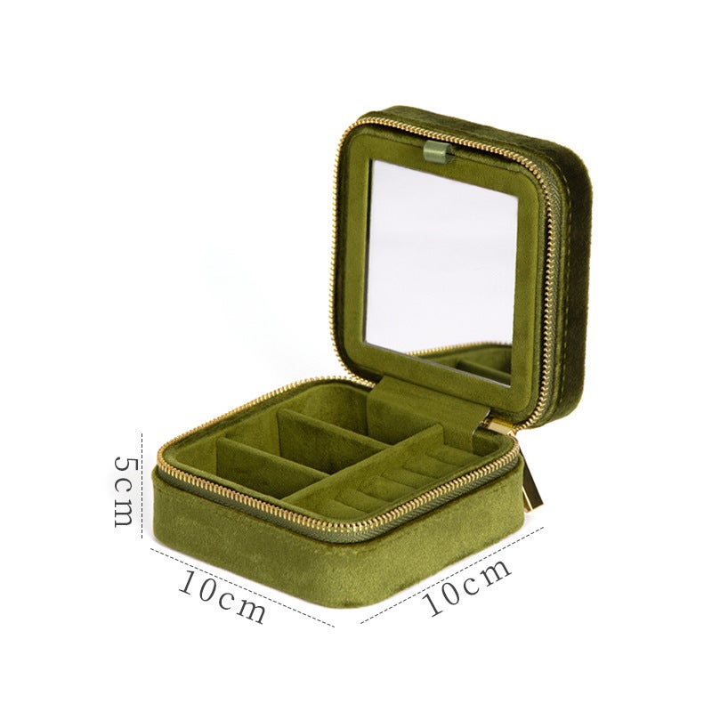 A generation of top grade beauty flannel jewelry box storage earrings storage box earrings portable jewelry bag mini(Avocado Green) - Image 1