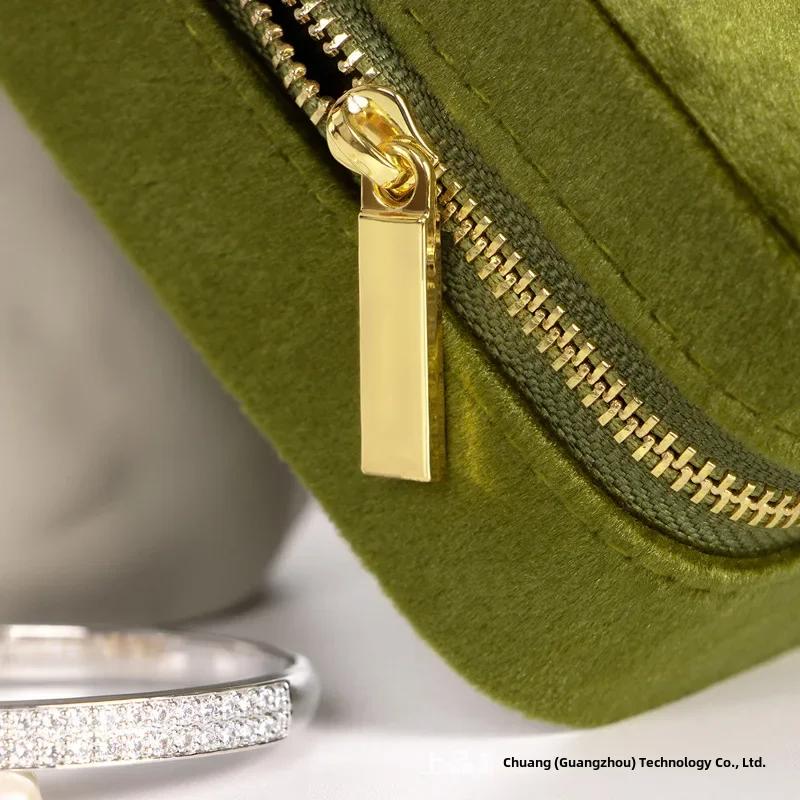 A generation of top grade beauty flannel jewelry box storage earrings storage box earrings portable jewelry bag mini(Avocado Green) - Image 3