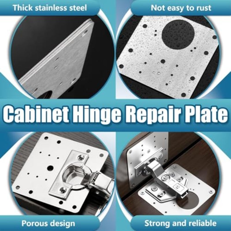 Cabinet Repair Plates, 8 Pcs Cabinet Hinges Repair Plate, Stainless Steel Hinge Repair Brackets for Wooden Cabinet Door, Kitchen Cabinet, Wardrobes, Tables 8 Pcs/silver - Image 3