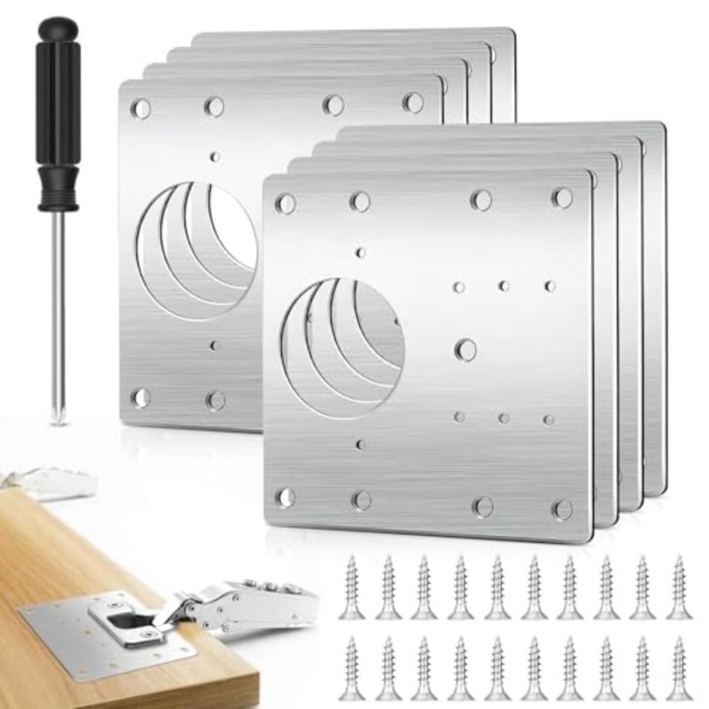 Cabinet Repair Plates, 8 Pcs Cabinet Hinges Repair Plate, Stainless Steel Hinge Repair Brackets for Wooden Cabinet Door, Kitchen Cabinet, Wardrobes, Tables 8 Pcs/silver - Image 1