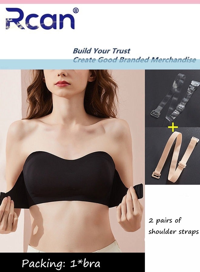 Rcan Strapless Bra for Women Front Buckle Lift Bra No Rims Non-Slip Invisible Seamless Removable Shoulder Straps Tube Top Ladies Sweet and Comfortable Underwear for Wedding Sling One-Shoulder Dress - Image 1