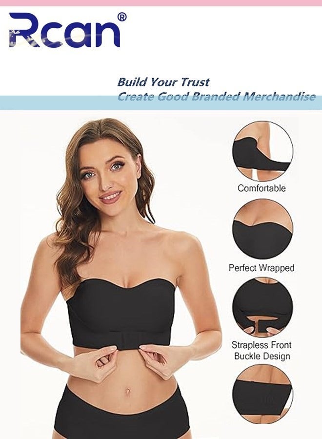 Rcan Strapless Bra for Women Front Buckle Lift Bra No Rims Non-Slip Invisible Seamless Removable Shoulder Straps Tube Top Ladies Sweet and Comfortable Underwear for Wedding Sling One-Shoulder Dress - Image 2