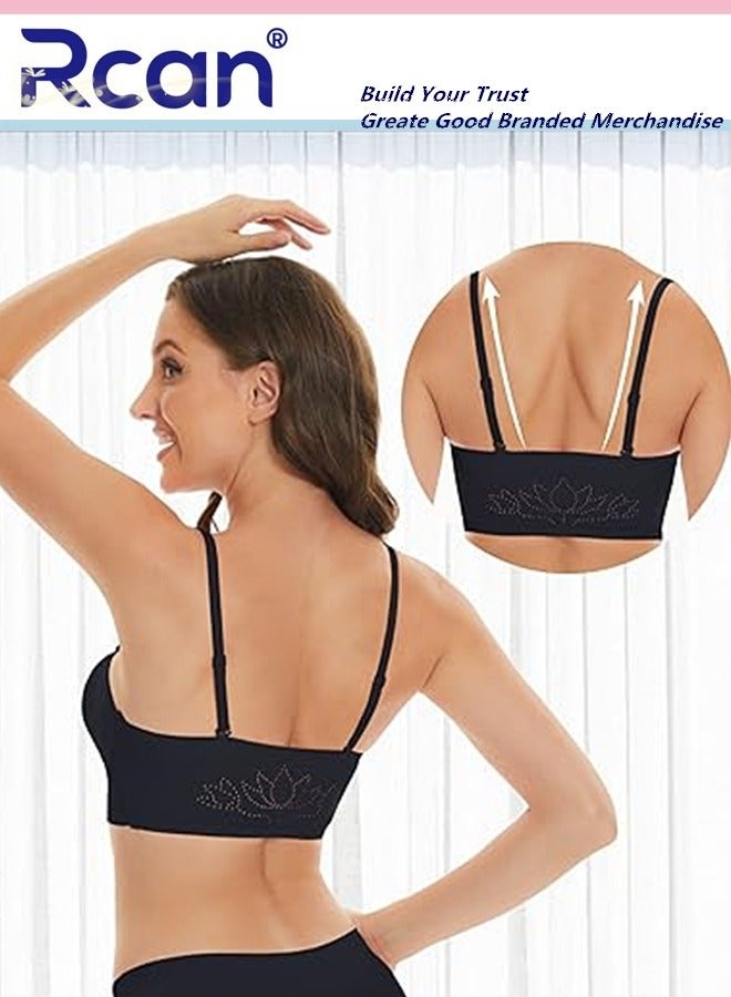 Rcan Strapless Bra for Women Front Buckle Lift Bra No Rims Non-Slip Invisible Seamless Removable Shoulder Straps Tube Top Ladies Sweet and Comfortable Underwear for Wedding Sling One-Shoulder Dress - Image 3
