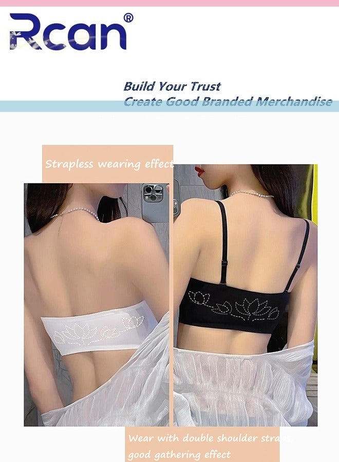 Rcan Strapless Bra for Women Front Buckle Lift Bra No Rims Non-Slip Invisible Seamless Removable Shoulder Straps Tube Top Ladies Sweet and Comfortable Underwear for Wedding Sling One-Shoulder Dress - Image 4