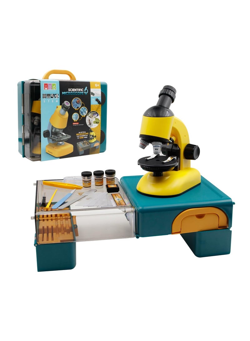 SYOSI Microscope for Kids Educational Toys Kits, Science Experiments Kit Toys, Biology Experiment Activity, with 100X-1200X Microscope, Slides, LED Light and Carrying Box for Students Science Lab - Image 1