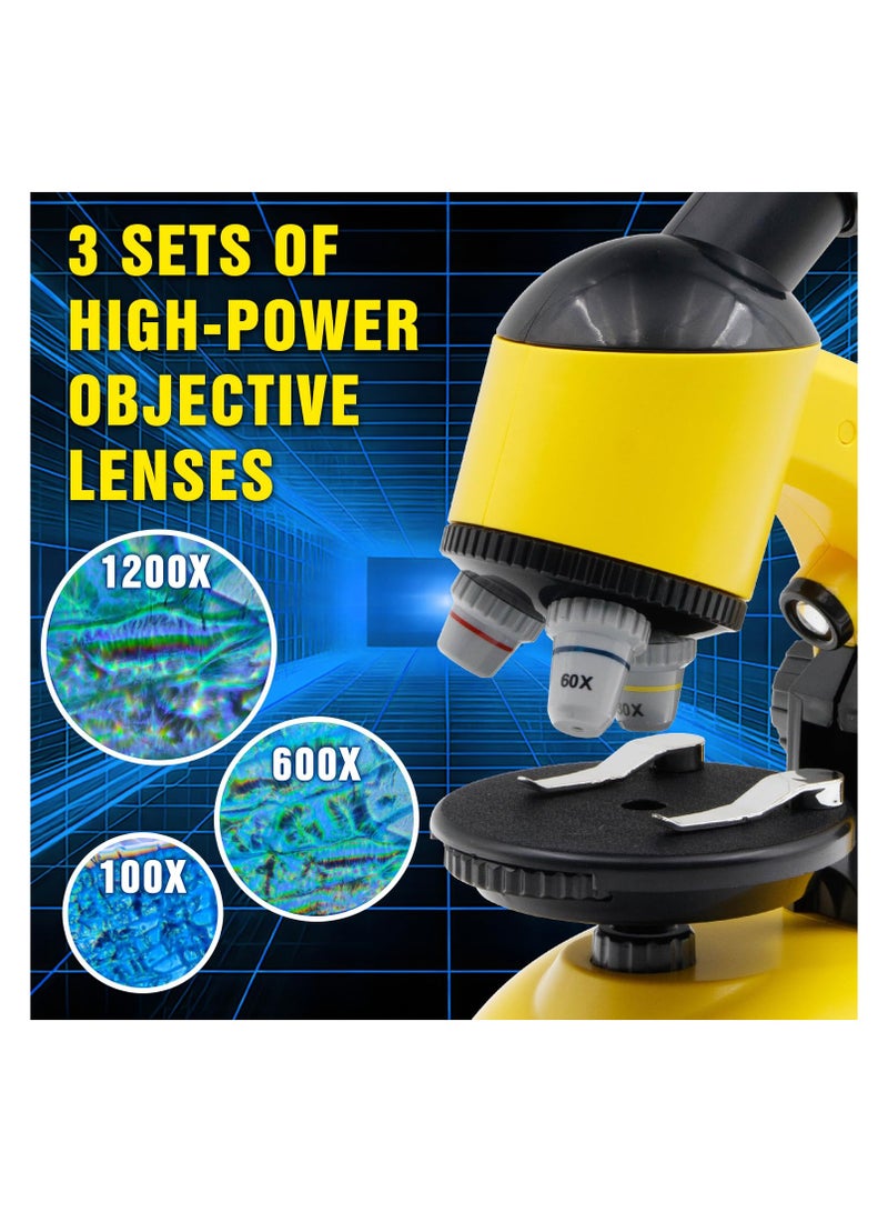 SYOSI Microscope for Kids Educational Toys Kits, Science Experiments Kit Toys, Biology Experiment Activity, with 100X-1200X Microscope, Slides, LED Light and Carrying Box for Students Science Lab - Image 2