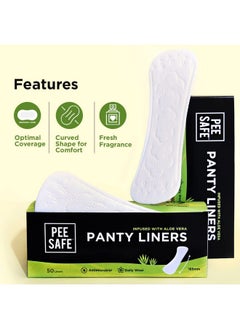 PEESAFE Pee Safe Panty Liners For Women Daily Use With Aloe Vera - 50 Liners | 185Mm Long (Large Size) | Curvy Design For Extra Comfort | Cottony-Soft Surface| Keeps You Dry & Fresh All Day Long  - Image 3