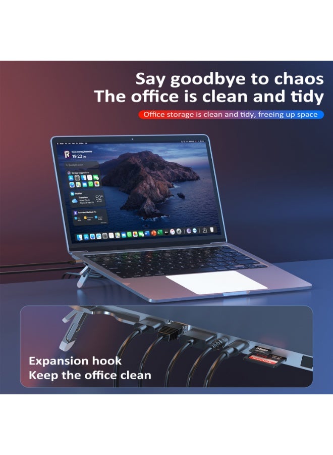 قاعدة إرساء للكمبيوتر المحمول USB-C مع حامل، محور USB-C متعدد المنافذ 7 في 1 مزود بمنفذ HDMI بدقة 4K، وإيثرنت جيجابت، وUSB-A 3.0، وشحن PD بقوة 100 واط، محطة إرساء عالمية متوافقة مع MacBook Pro/Air وDell وHP وSurface وLenovo - Image 4