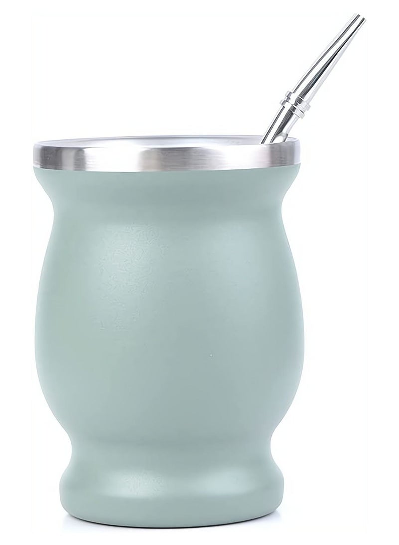 إكسفور كوب شاي يربا ميت 230 مللي لون أخضر فاتح من الفولاذ المقاوم للصدأ مزدوج الجدران سهل الغسل كوب عازل منزلي لشرب يربا ماتي ذو الأوراق السائبة مع مصاصة بومبيلا - Image 3