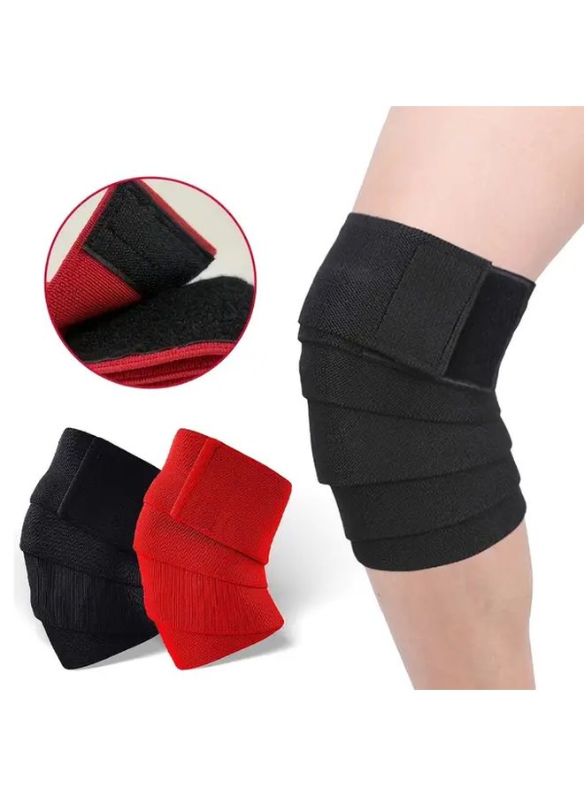 Red Adjustable Knee Wraps Support For Weightlifting Squats Bench Press Non Slip Breathable Unisex - Image 1