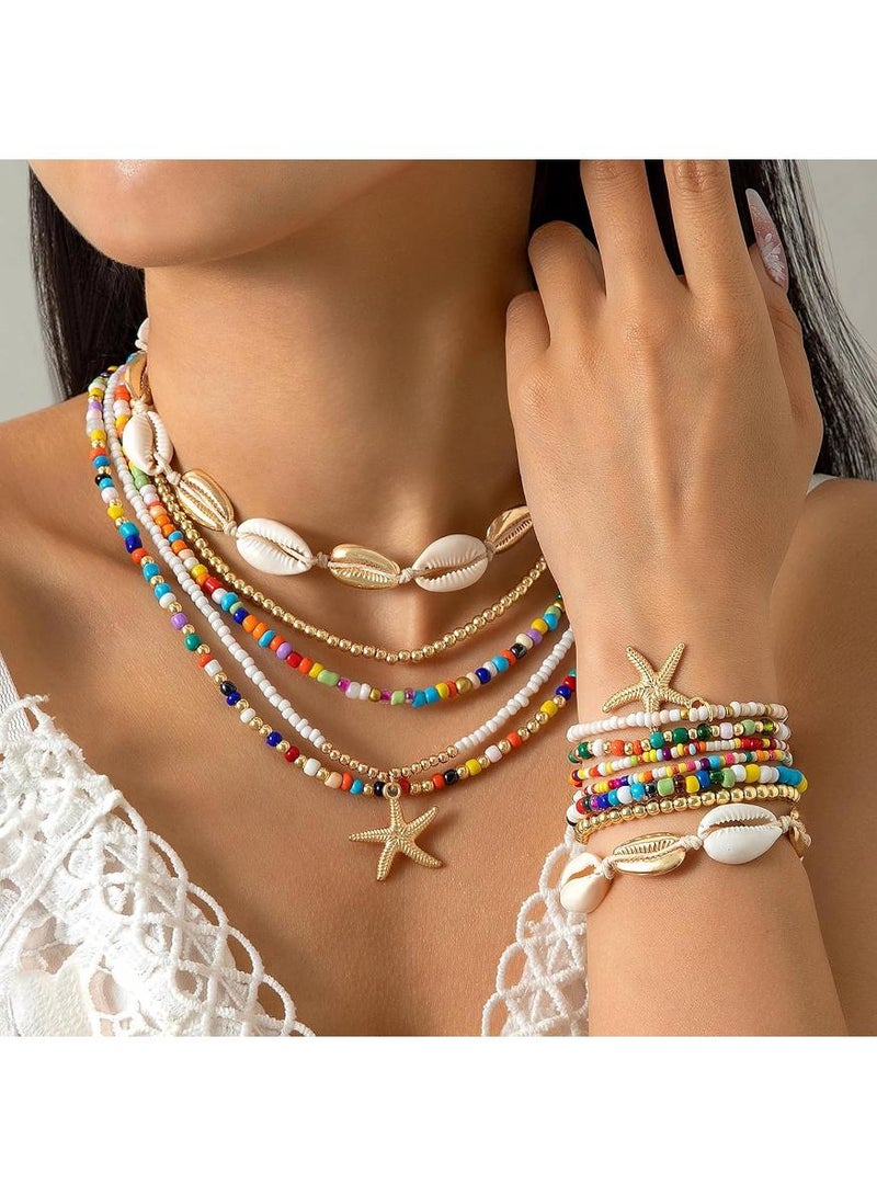 KHAJUL 7-Piece Bohemian Style Beaded Bracelets, Shell Colourful Rice Beads, Star Coral Bracelet Starfish Pendant for Women - Image 4