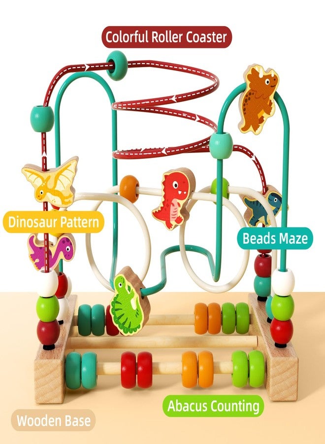 edutree Wooden Bead Maze Roller Coaster Toys for Toddlers, Dinosaur Colorful Shape Montessori Toys for 2-3 Year Old, Educational Learning Counting Toy for Baby Kids, Gift for Girls Boys - Image 2