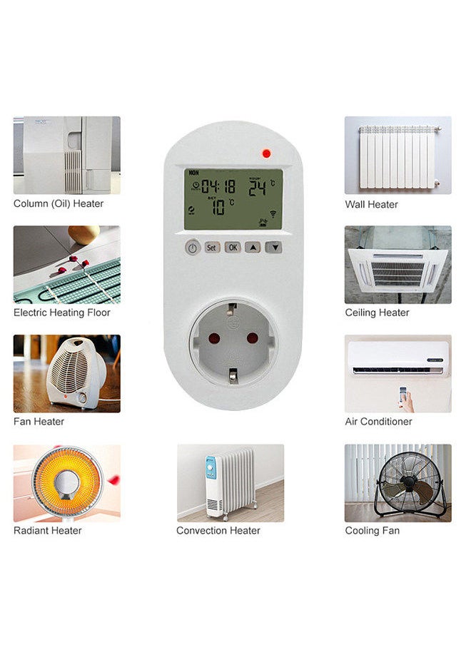 WiFi Plug-in Thermostat Smart Plug-In Programmable Thermostat Wireless Thermostat Outlet LCD Display Temperature Controller Smart Life APP Remotes Control