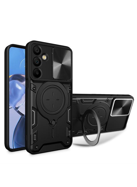 جراب حمايه مقاوم للصدمات وحمايه للكاميرا مزود بدبله معدنيه سي دي متوافق مع  Samsung Galaxy A16  (اسود)