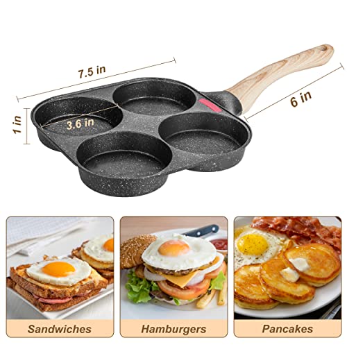 MyLifeUNIT Egg Frying Pan, 4-Cup Egg Pan Nonstick, Fried Egg Pan Skillet for Breakfast, Pancake, Hamburger, Sandwiches, Suitable for Gas Stove & Induction Cookware - Image 4