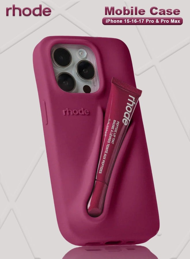 rhode Peptide Raspberry Jelly Lip Tint with Matching Summer Mobile Case for iPhone 15-16-17 Pro and Pro Max, Secure-Fit Silicone Case with Lip Gloss Holder, Stylish Packaging and Convenient Design for Easy Touch-Ups On the Go - Image 1