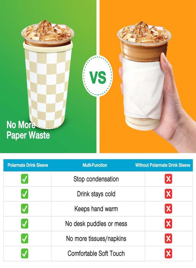 KPX 3 Pack Iced Coffee Cup Sleeve for Large Sized Cups, Reusable Neoprene Iced Coffee Cup Holder for Hot Cold Drinks, Compatible with Starbucks, Dunkin Donuts, and More（Khaki Checkered） - Image 3