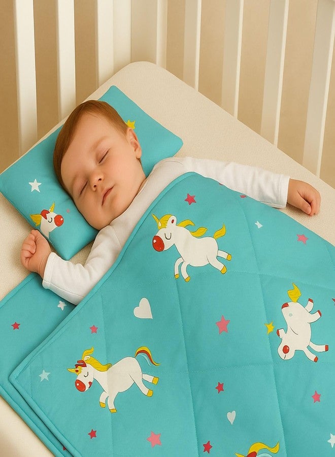 ZIKKU Baby Bedding Set for Newborn - 3 Piece Complete Set with Quilt Blanket Pillow & Changing Pad | Cute Animal Print Design | Cotton Baby Bed Set | Nursery Essentials Gift (Cyan) - Image 2