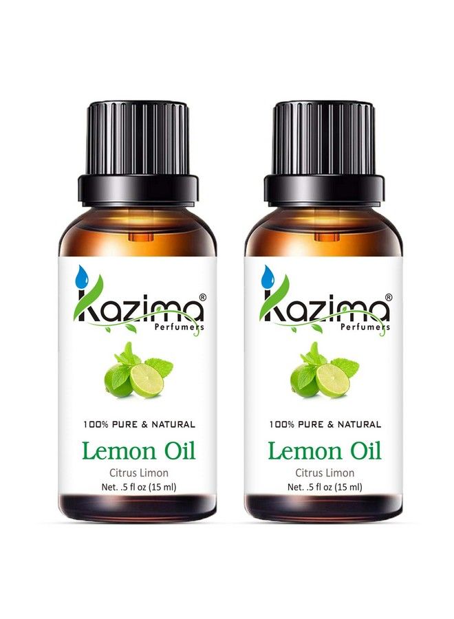 KAZIMA Lemon Essential Oil (Pack Of 2) With Dropper 15Ml Pure Natural Ideal For Skin Skin Whitening Hair Hair Lightening Freckle Sore Throat Acne Cleansing Cleaning Colds Face  - Image 1
