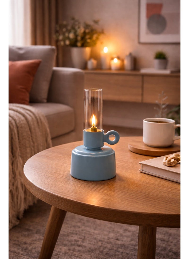 Fatboy Flamtastique XS Oil Lamp | Tin and cotton wick | Kerosene or Paraffine based oil | 10.5 x 22.5 cm - Ice Blue - Image 1
