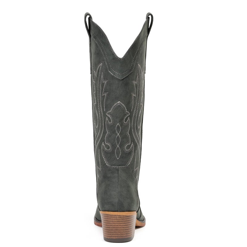 IUV Cowboy Boots For Women Western Cowgirl Boots with Chunky Heel Mid Calf Snip Toe Ideal for low insteps - Image 5