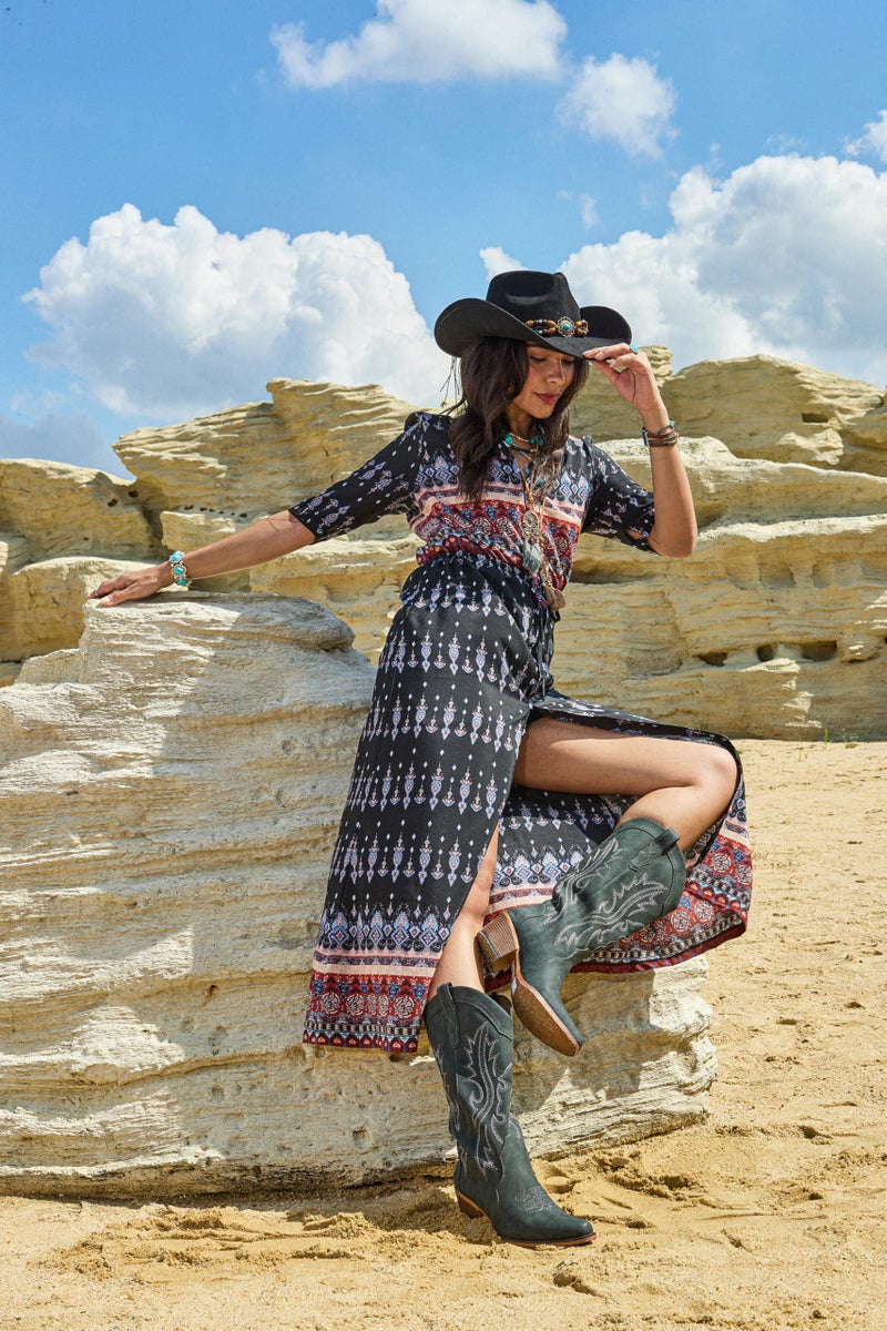 IUV Cowboy Boots For Women Western Cowgirl Boots with Chunky Heel Mid Calf Snip Toe Ideal for low insteps - Image 3
